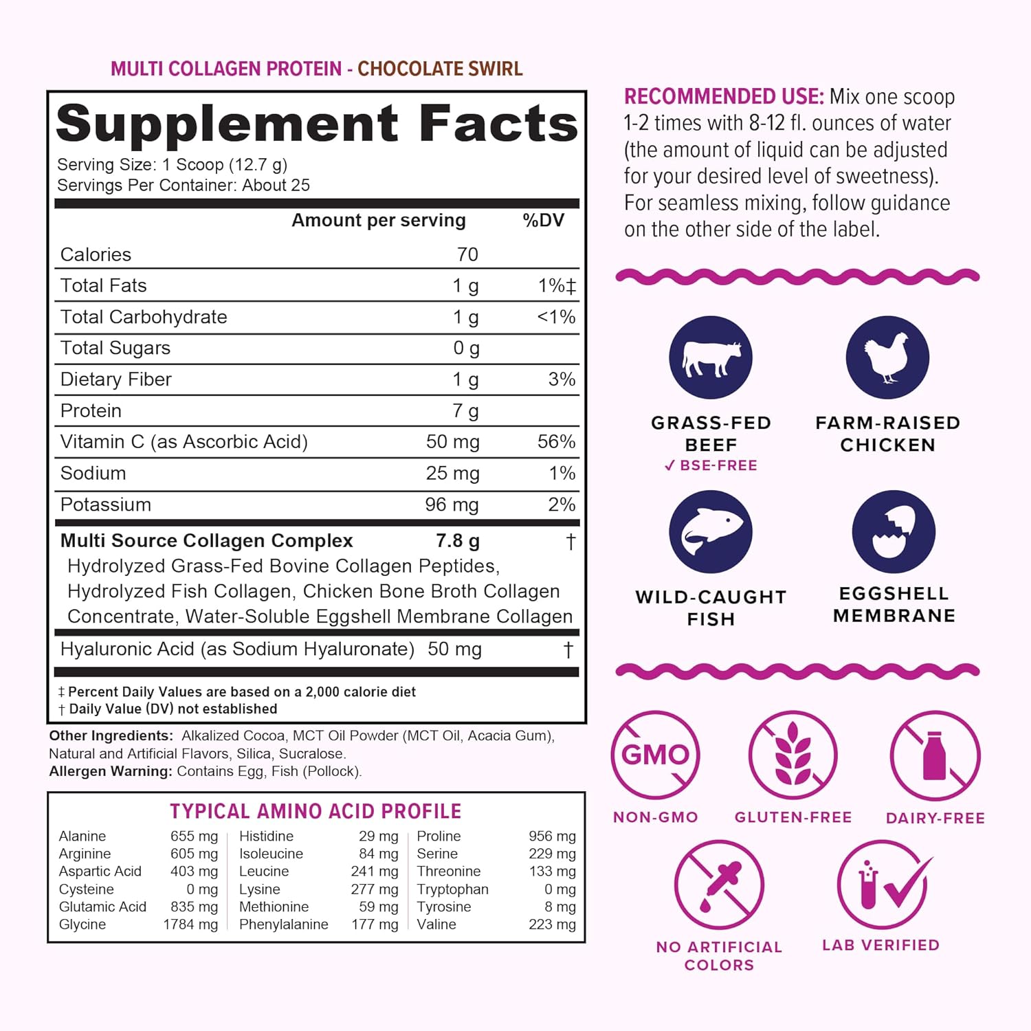 Premium Multi Collagen Peptides Powder - Grass Fed Hydrolyzed Collagen Drink Mix with Hyaluronic Acid and Vitamin C for Hair, Skin, and Nails - Men and Women's Beauty Supplement