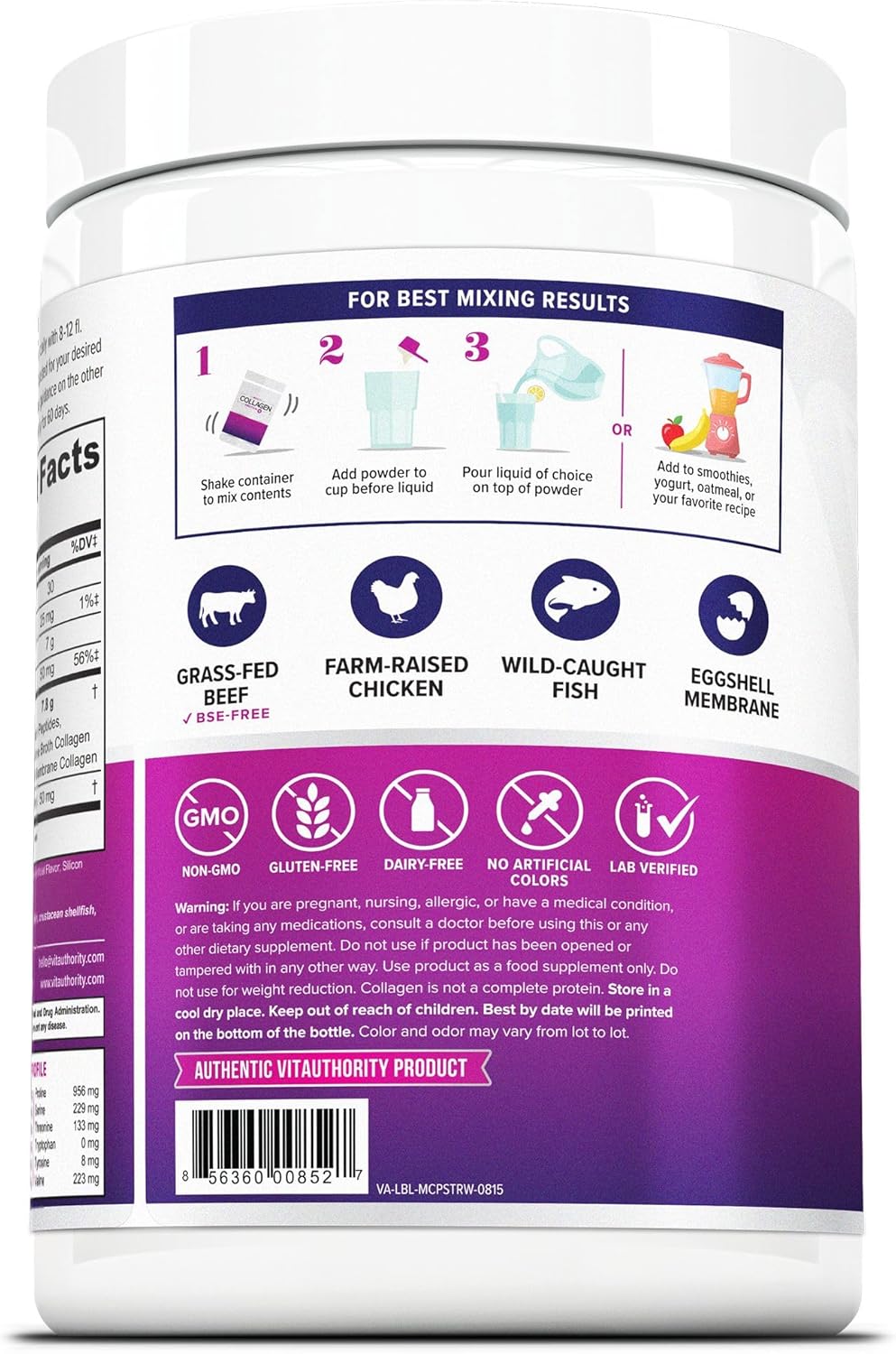 Premium Multi Collagen Peptides Powder - Grass Fed Hydrolyzed Collagen Drink Mix with Hyaluronic Acid and Vitamin C for Hair, Skin, and Nails - Men and Women's Beauty Supplement