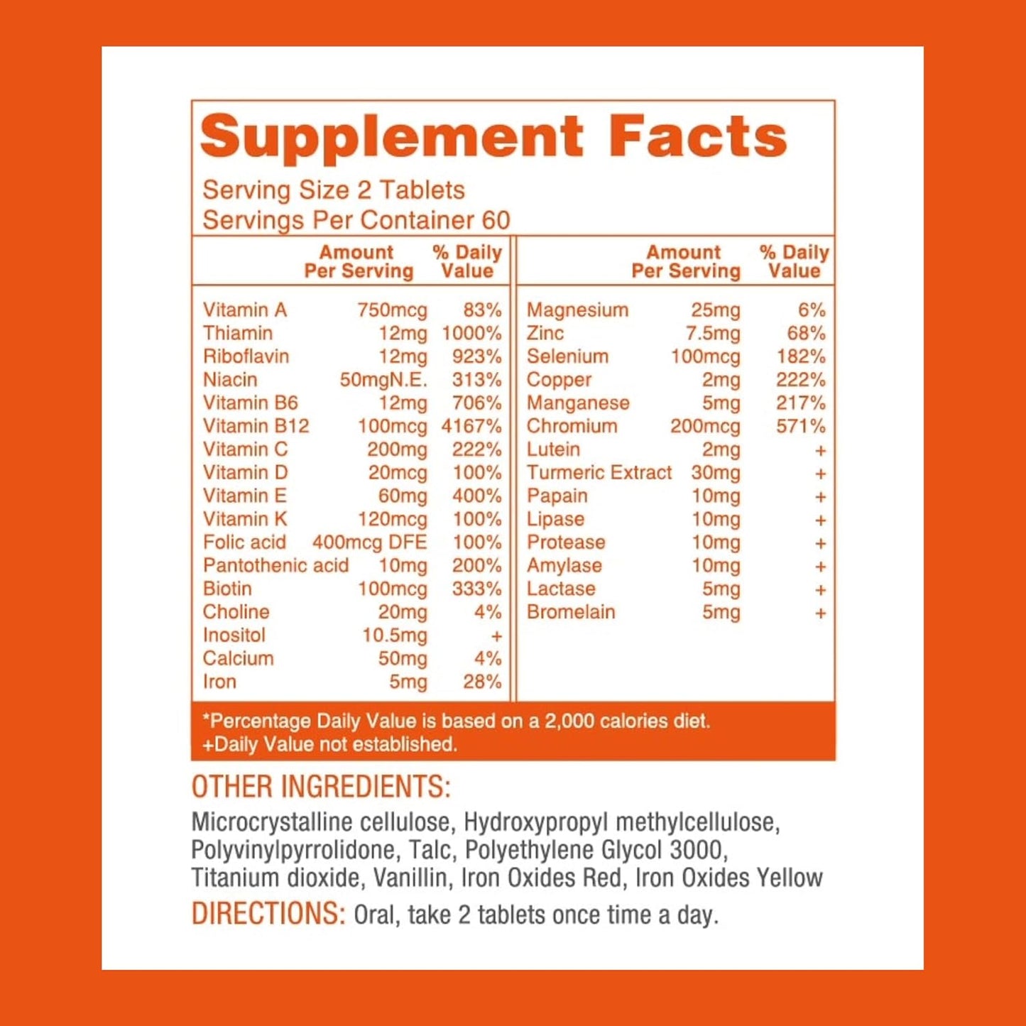 Premium Multivitamin for Adults 30+ with Enzymes, Turmeric & Nutrient Support - 120 Vegetarian Tablets