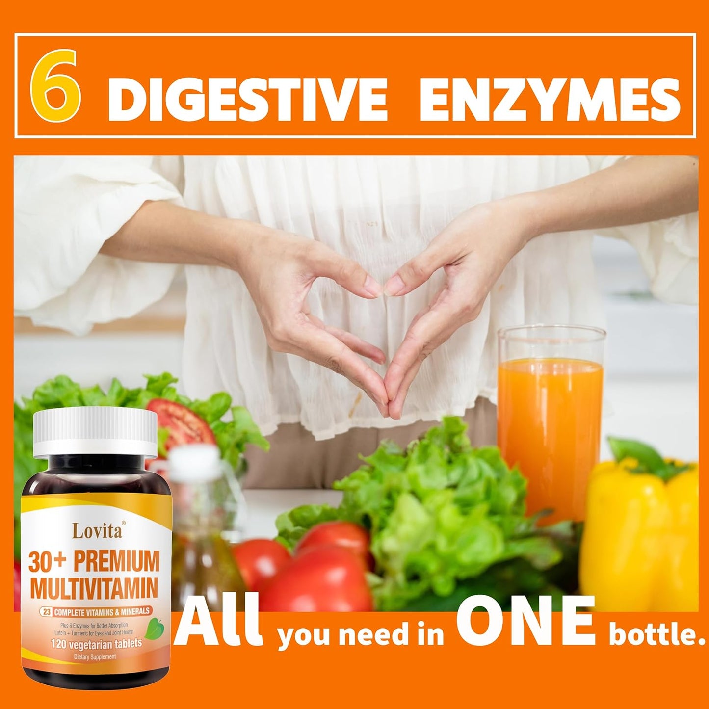 Premium Multivitamin for Adults 30+ with Enzymes, Turmeric & Nutrient Support - 120 Vegetarian Tablets