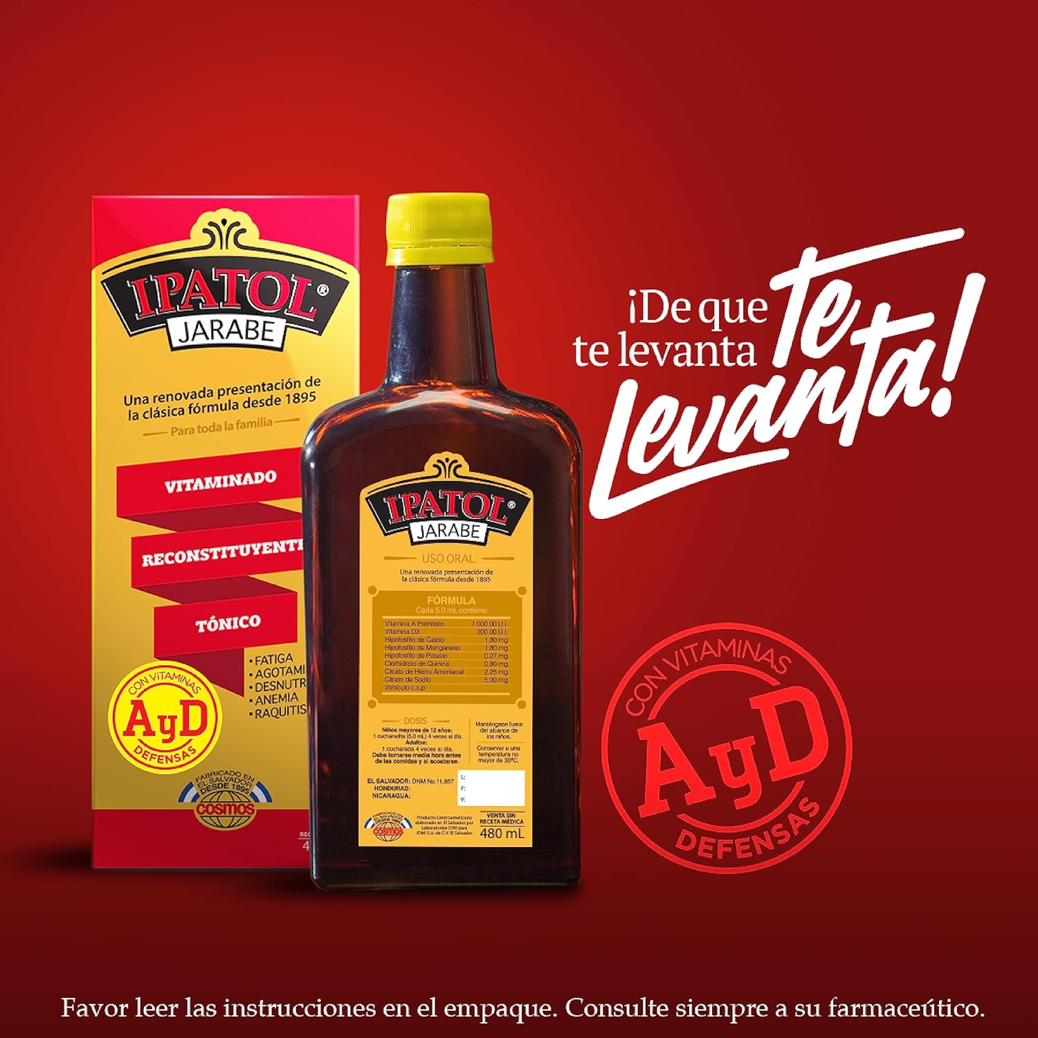 Premium Multivitamin Supplement - 1895 Origin. Includes Vitamin A, D, Calcium, Iron, Manganese, Sodium, Potassium. Made in El Salvador.