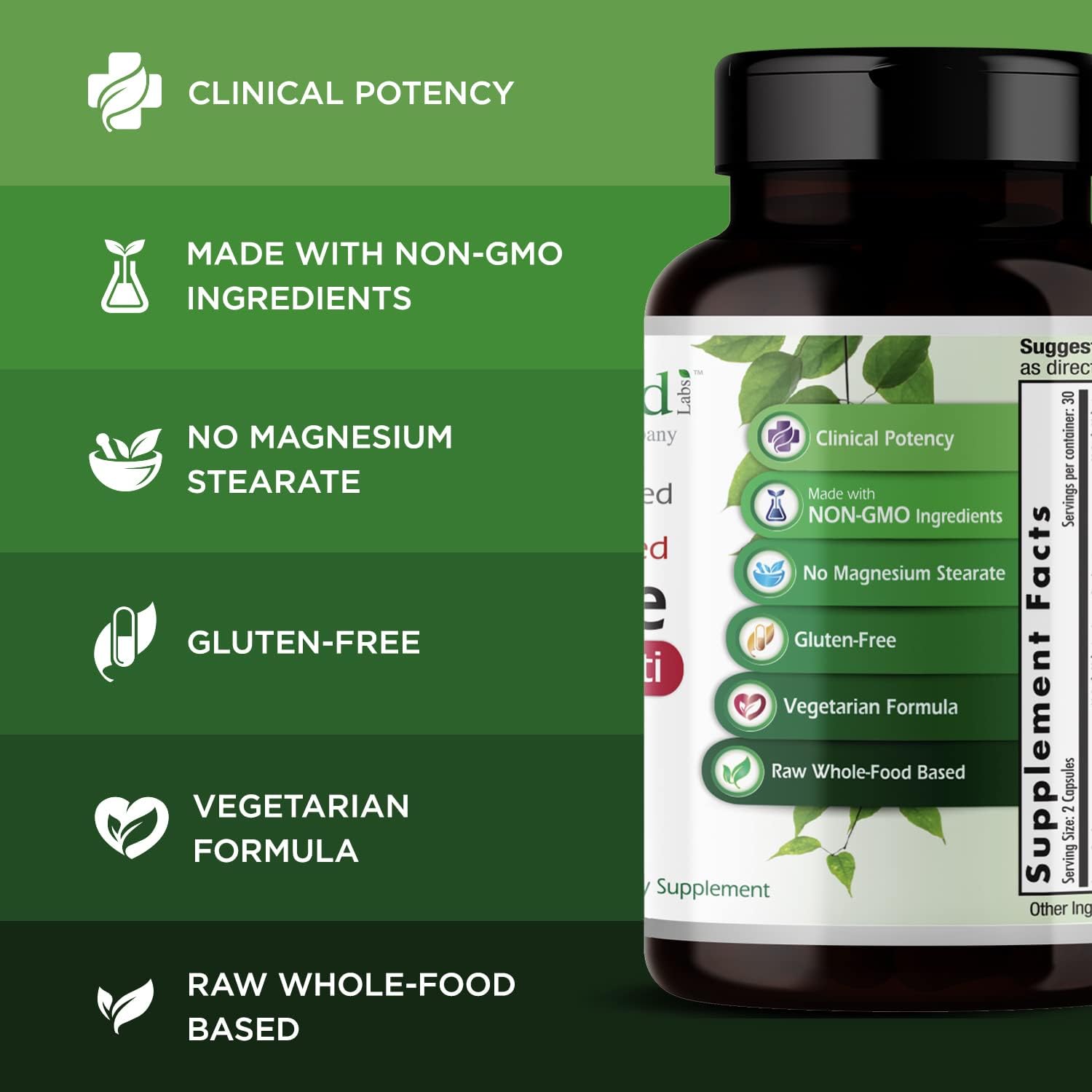 Premium Multivitamin with Digestive & Immune Support - 60 Vegetable Capsules - Vitamin C, B Vitamin Complex, Albion Chelated Zinc - 30-Day Supply