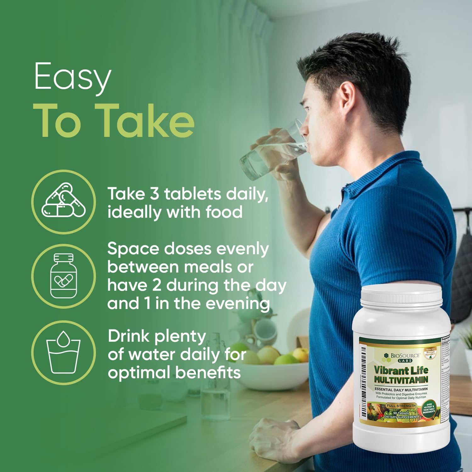 Premium Multivitamin with Probiotics, Digestive Enzymes, and B-Complex - 45+ Fruits and Vegetables, Non-GMO, Gluten-Free Daily Vitamins for Men & Women (30-Day)