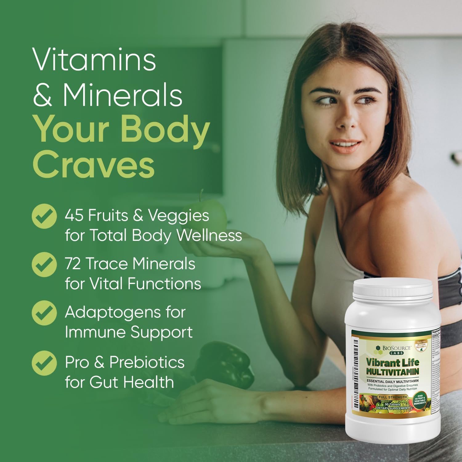 Premium Multivitamin with Probiotics, Digestive Enzymes, and B-Complex - 45+ Fruits and Vegetables, Non-GMO, Gluten-Free Daily Vitamins for Men & Women (30-Day)