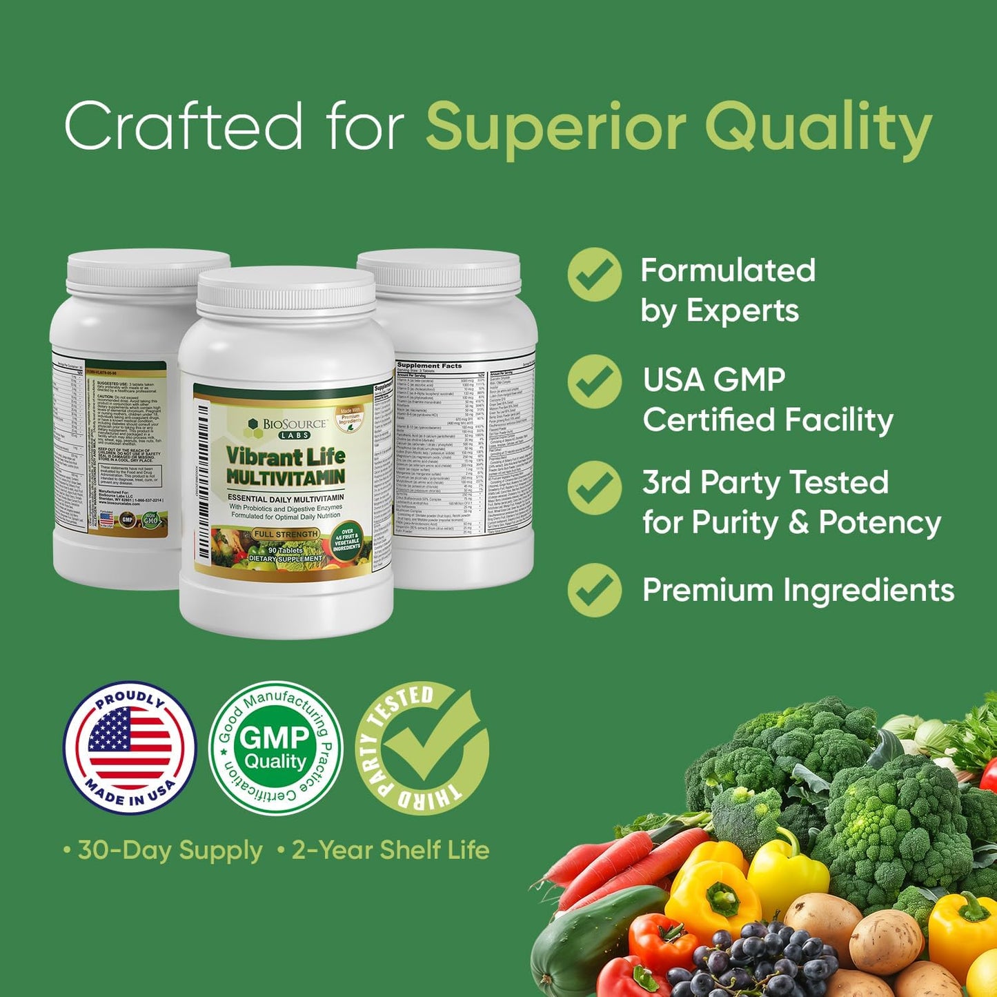 Premium Multivitamin with Probiotics, Digestive Enzymes, and B-Complex - 45+ Fruits and Vegetables, Non-GMO, Gluten-Free Daily Vitamins for Men & Women (30-Day)