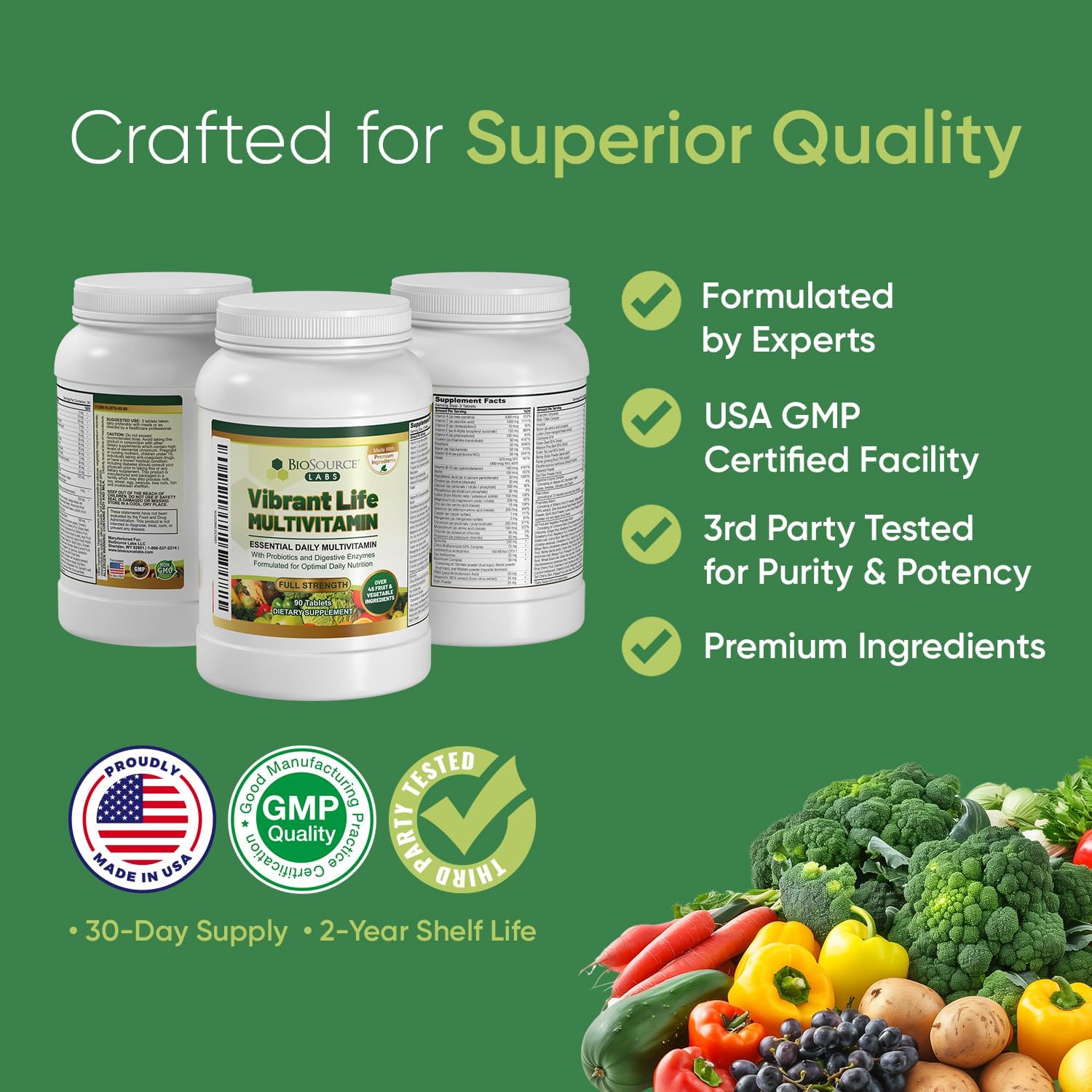 Premium Multivitamin with Probiotics, Digestive Enzymes, and B-Complex - 45+ Fruits and Vegetables, Non-GMO, Gluten-Free Daily Vitamins for Men & Women (30-Day)