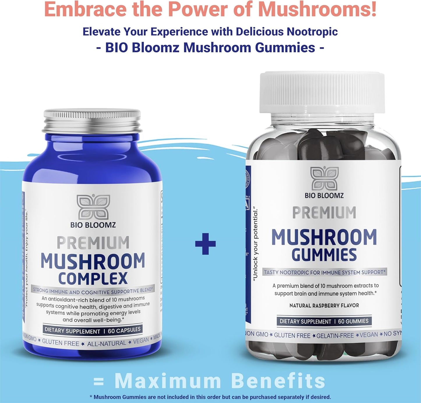 Premium Mushroom Complex Capsules - Lion's Mane Supplement with Turkey Tail, Shiitake, Cordyceps, Reishi, Chaga, Maitake - Immune Support Herbal Supplements