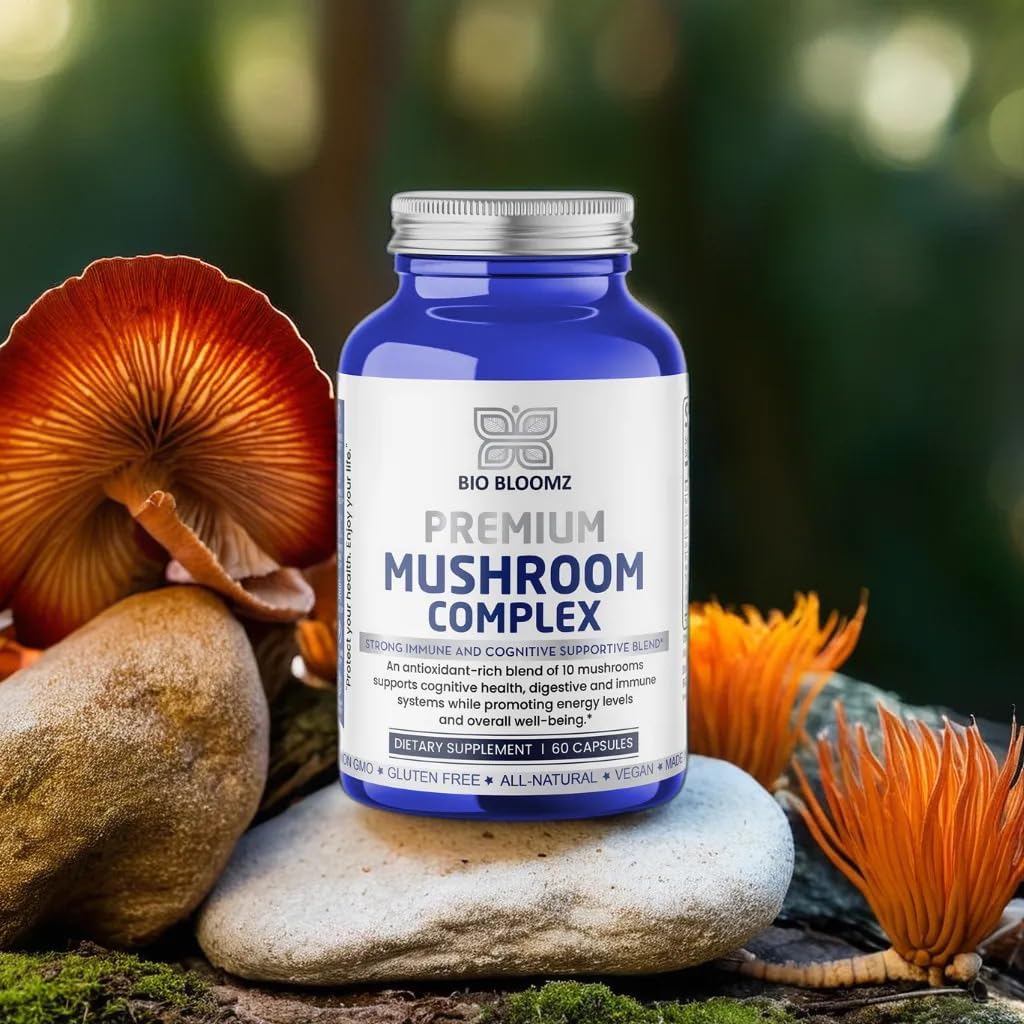 Premium Mushroom Complex Capsules - Lion's Mane Supplement with Turkey Tail, Shiitake, Cordyceps, Reishi, Chaga, Maitake - Immune Support Herbal Supplements