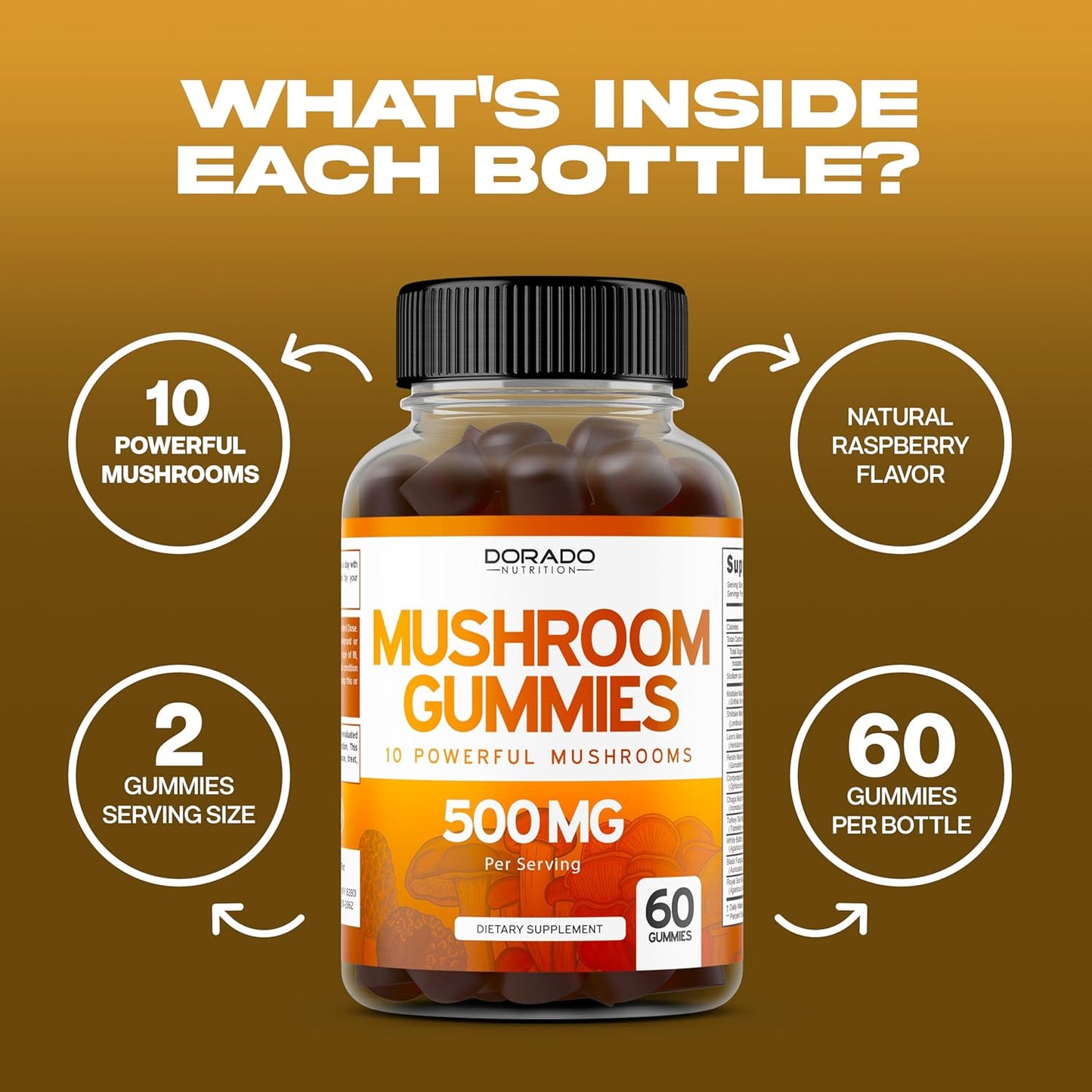Premium Mushroom Gummies Blend for Focus & Brain Health - 10 in 1 Supplement with Lions Mane, Reishi, Cordyceps - Vegan & USA Made