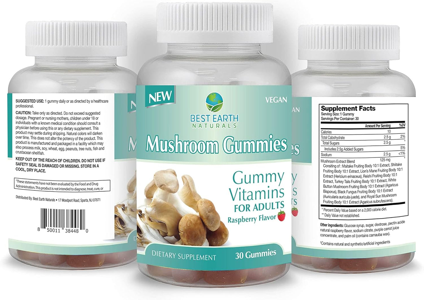 Premium Mushroom Gummy Vitamins for Energy, Clarity & Immune Support - Lion's Mane, Reishi, Cordyceps - 30 Gummies