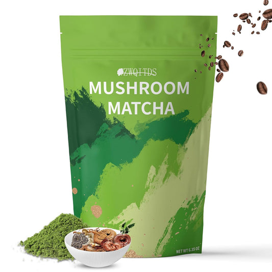 Premium Mushroom Matcha Latte Powder with Collagen for Energy, Focus, and Immunity - 30 Servings of Ceremonial-Grade Japanese Matcha
