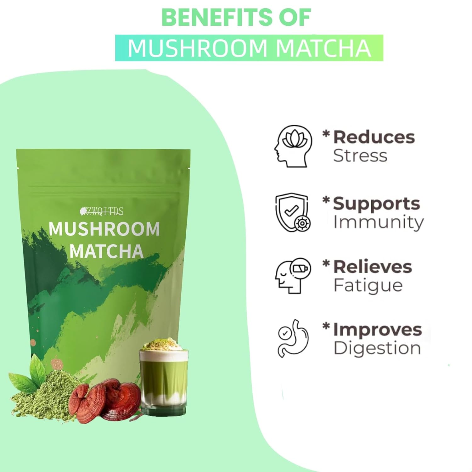 Premium Mushroom Matcha Latte Powder with Collagen for Energy, Focus, and Immunity - 30 Servings of Ceremonial-Grade Japanese Matcha