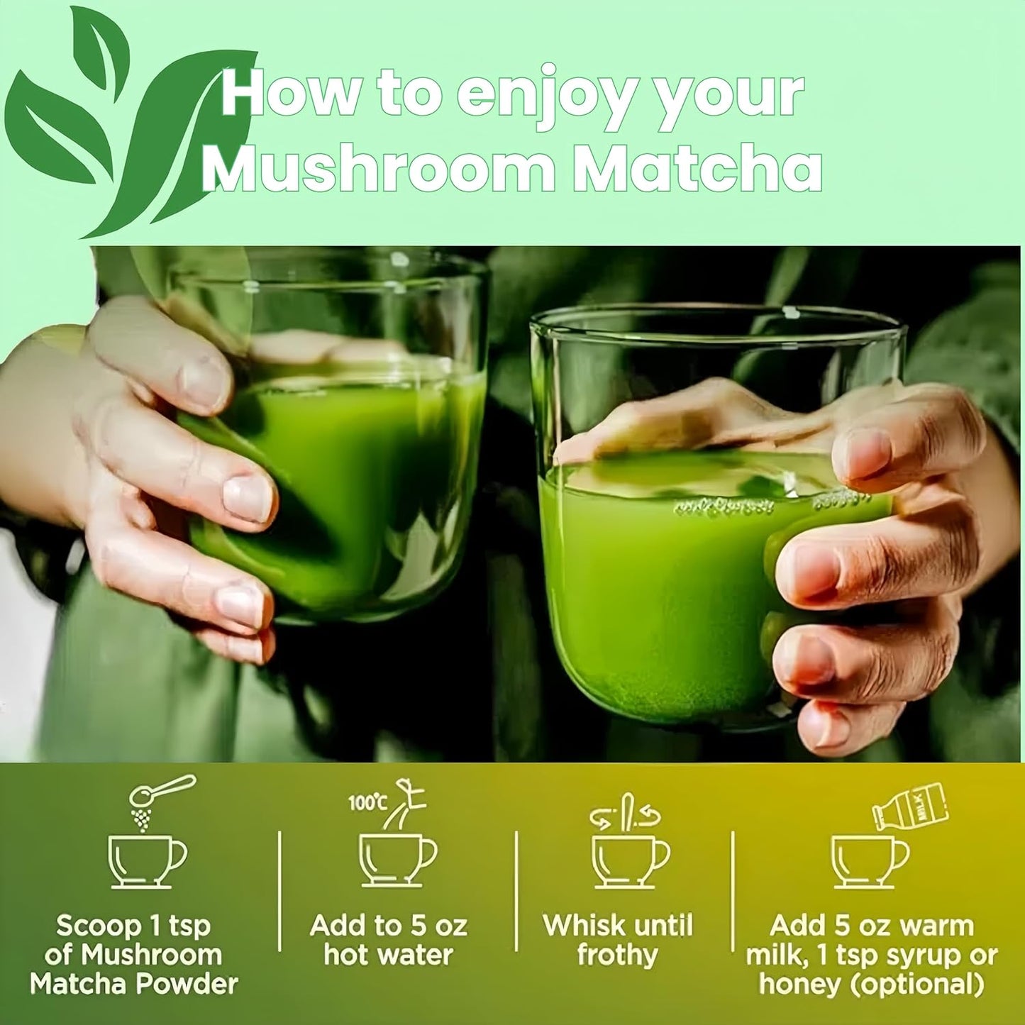 Premium Mushroom Matcha Latte Powder with Collagen for Energy, Focus, and Immunity - 30 Servings of Ceremonial-Grade Japanese Matcha