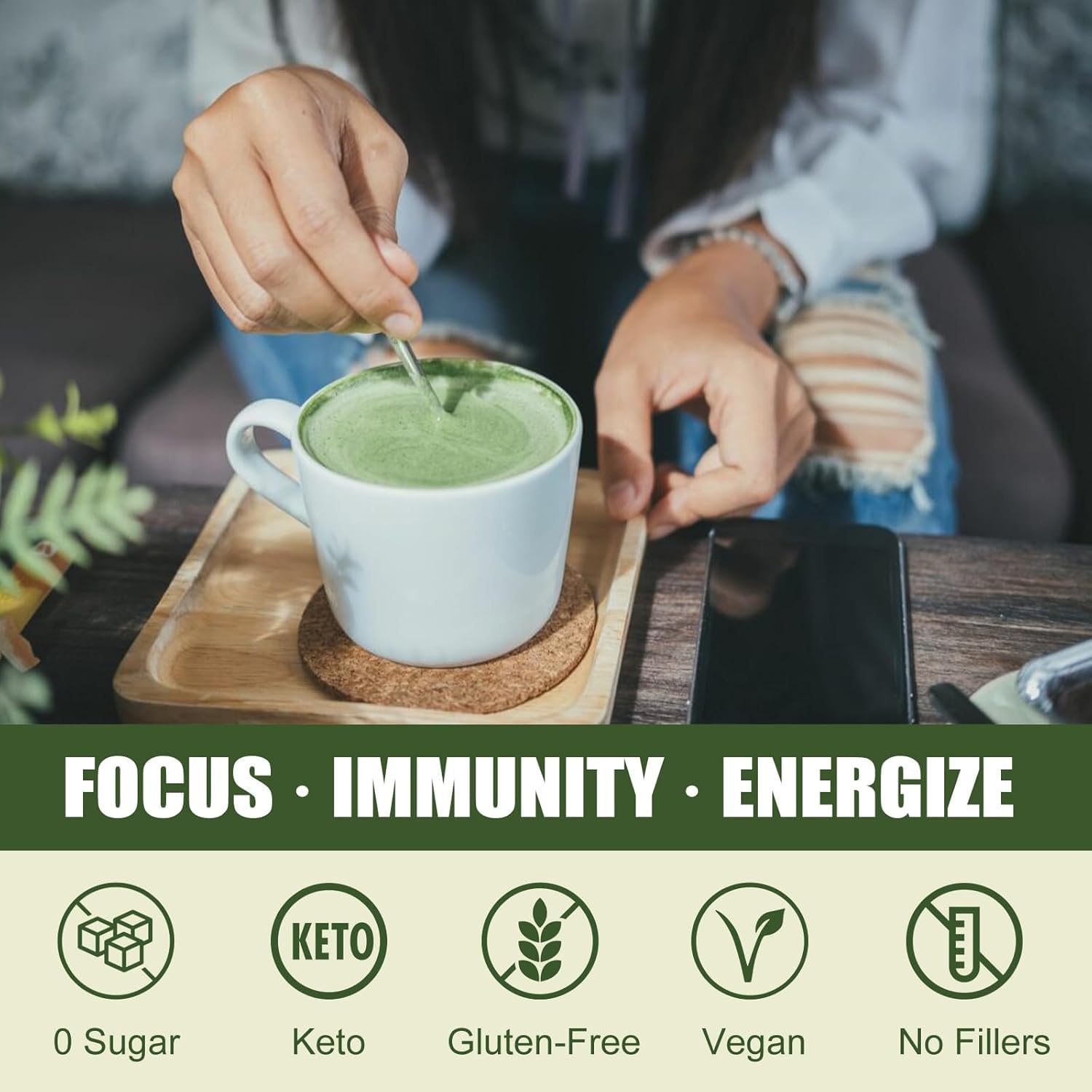 Premium Mushroom Matcha Latte Powder with Collagen for Energy, Focus, and Immunity - 30 Servings of Ceremonial-Grade Japanese Matcha