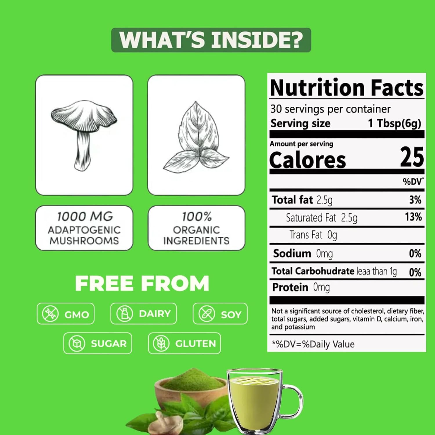 Premium Mushroom Matcha Latte Powder with Collagen for Energy, Focus, and Immunity - 30 Servings of Ceremonial-Grade Japanese Matcha