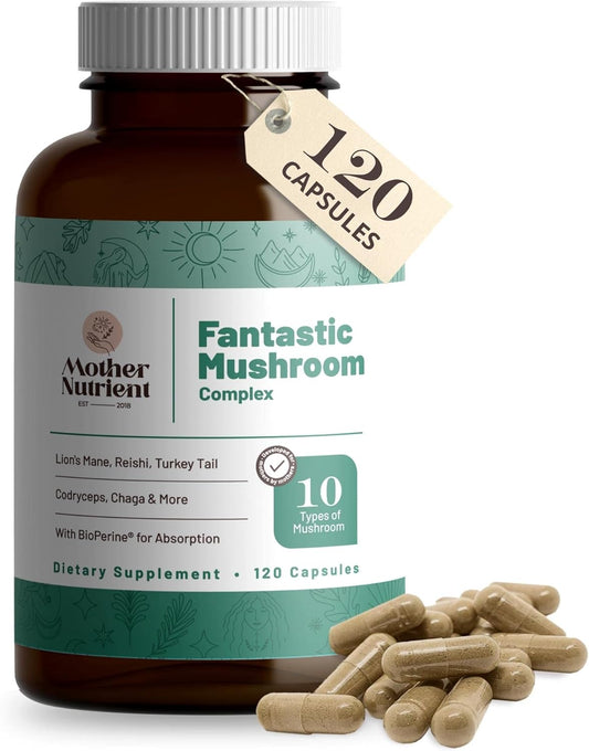 Premium Mushroom Supplement Capsules: Reishi, Chaga, Cordyceps, Shiitake & Lions Mane - 40-Day Supply (120 Capsules) - Pure Mushroom Extract Blend for Vitality & Wellness