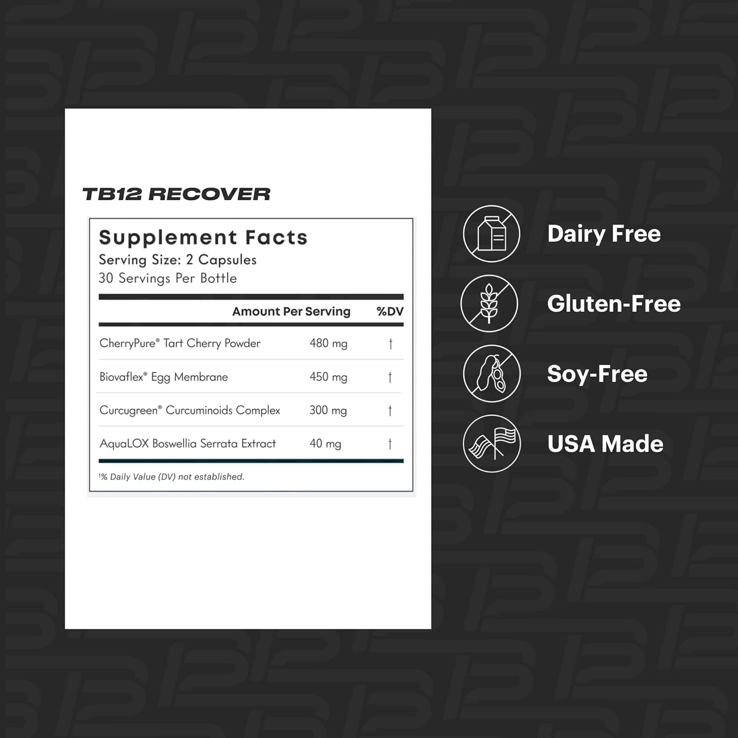 Premium Natural Recovery Supplement for Muscle & Joint Health with Tart Cherry, Egg Membrane, Curcumin, and Boswellia