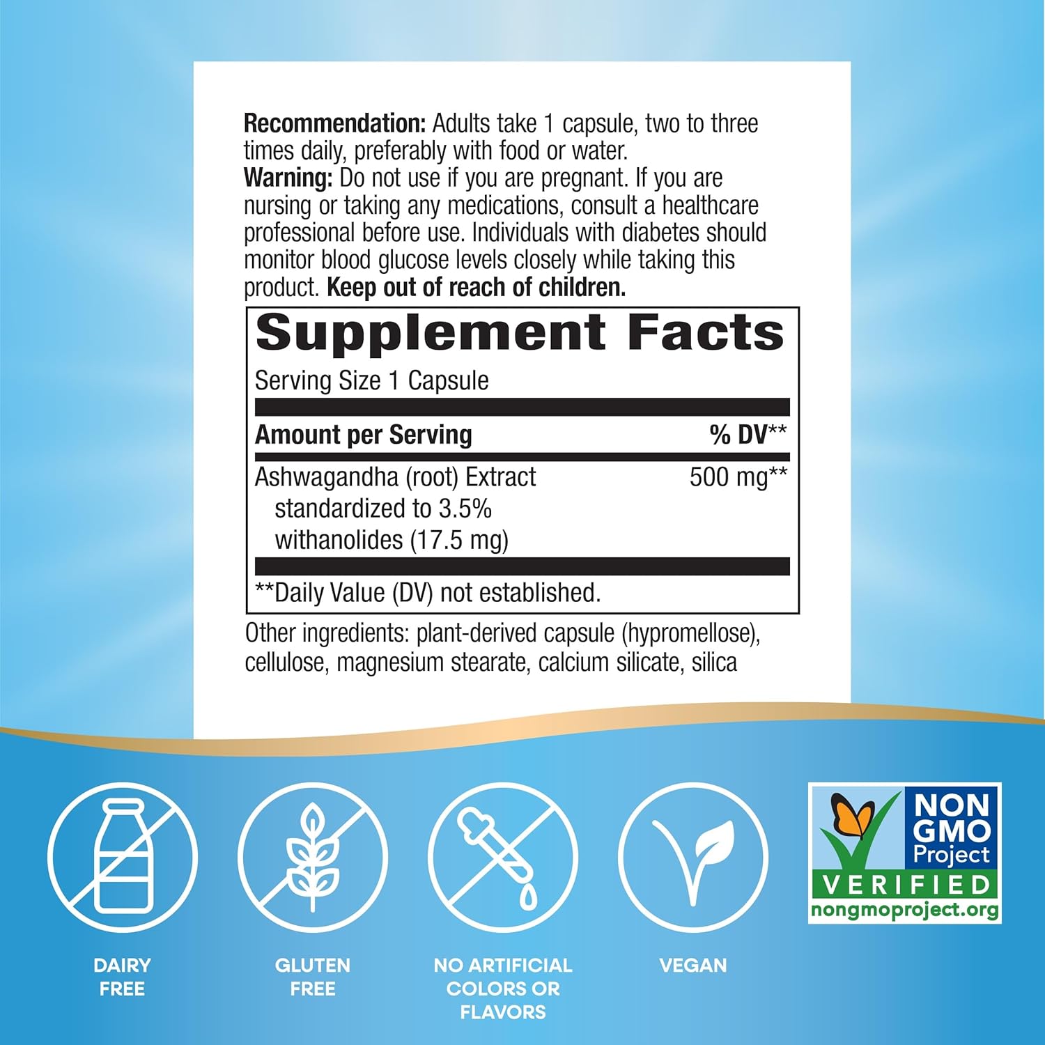 Premium Nature's Way Ashwagandha Capsules - Stress-Reducing Adaptogenic Supplement - Non-GMO Vegan Extract - 60 Count