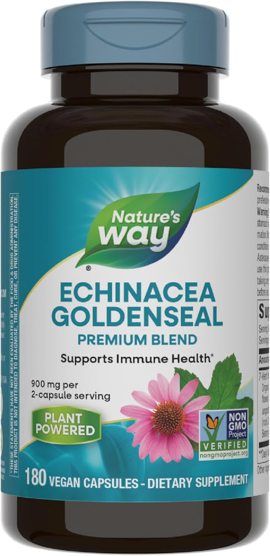 Premium Nature's Way Echinacea Goldenseal Blend - Supports Immune Health - 180 Capsules, 900mg, Non-GMO, Vegan