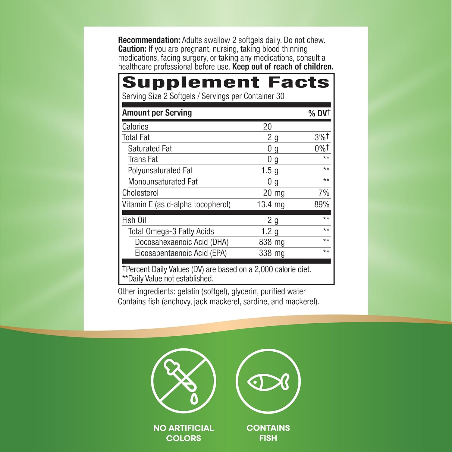 Premium Nature's Way Mega-DHA Fish Oil with 2,000mg Omega-3 per Serving, Supports Eye and Brain Health, 60 Softgels