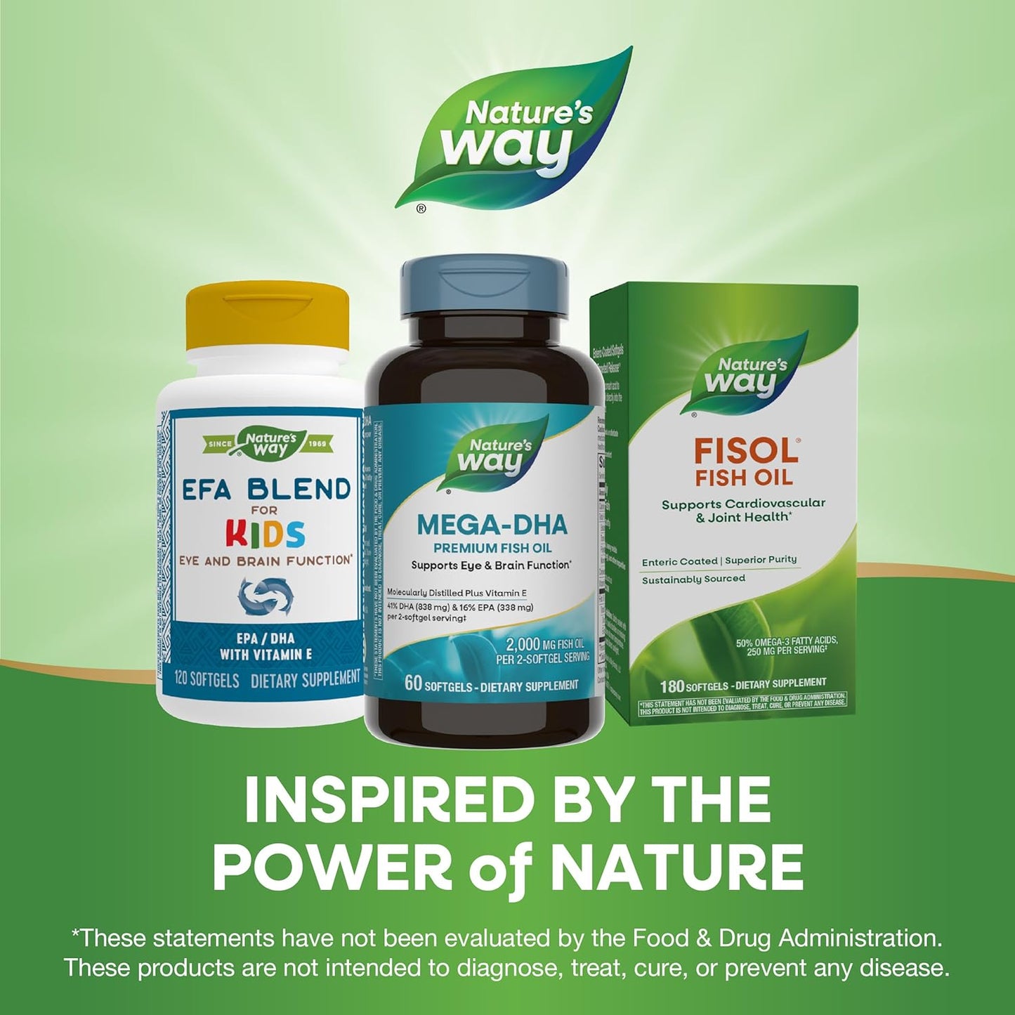 Premium Nature's Way Mega-DHA Fish Oil with 2,000mg Omega-3 per Serving, Supports Eye and Brain Health, 60 Softgels