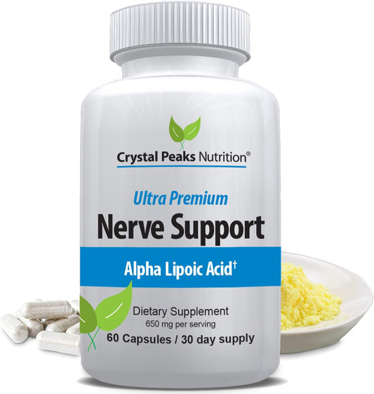 Premium Nerve Support Supplement with 650mg ALA Alpha Lipoic Acid - Natural Vitamins for Hands & Feet - Tingling, Numbness - 60 Capsules