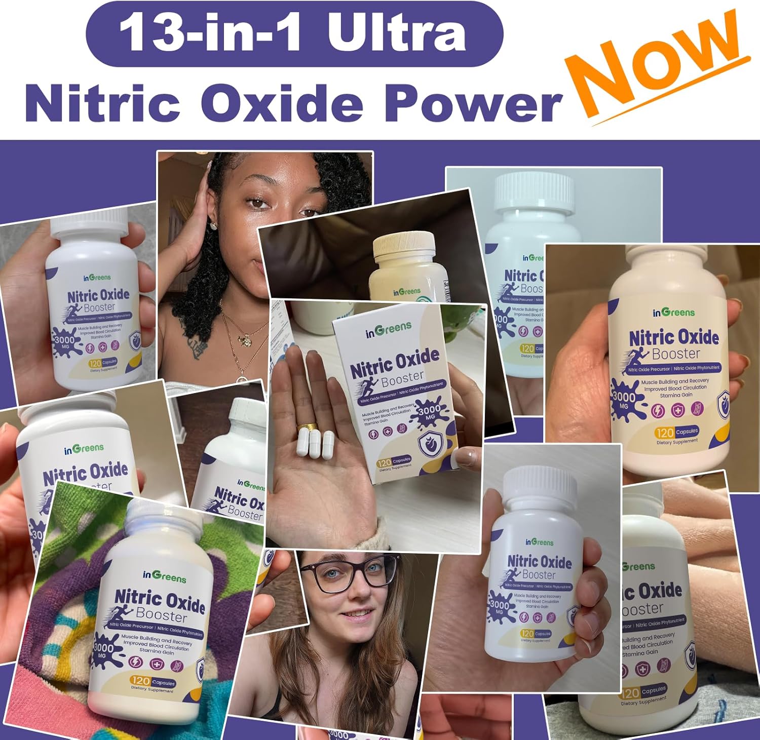 Premium Nitric Oxide Supplements for Muscle Growth, Heart Health, Energy & Circulation - 13-in-1 Formula, 3000mg, 120 Capsules - Non-GMO, Gluten-Free - Men & Women