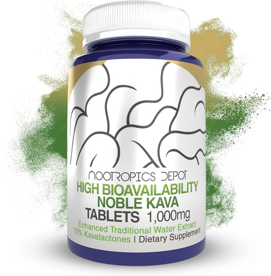 Premium Noble Kava Tablets with High Bioavailability | 1,000mg | 30 Count | Enhanced Water Extract | 10% Kavalactones