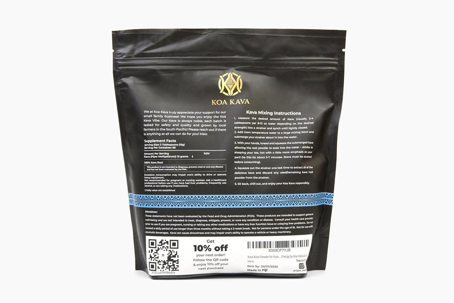 Premium Noble Waka Kava Powder from Savusavu, Fiji - 1 LB, 16 Ounce Pack - Made from Lateral Kava Root in Koa Kava Fiji