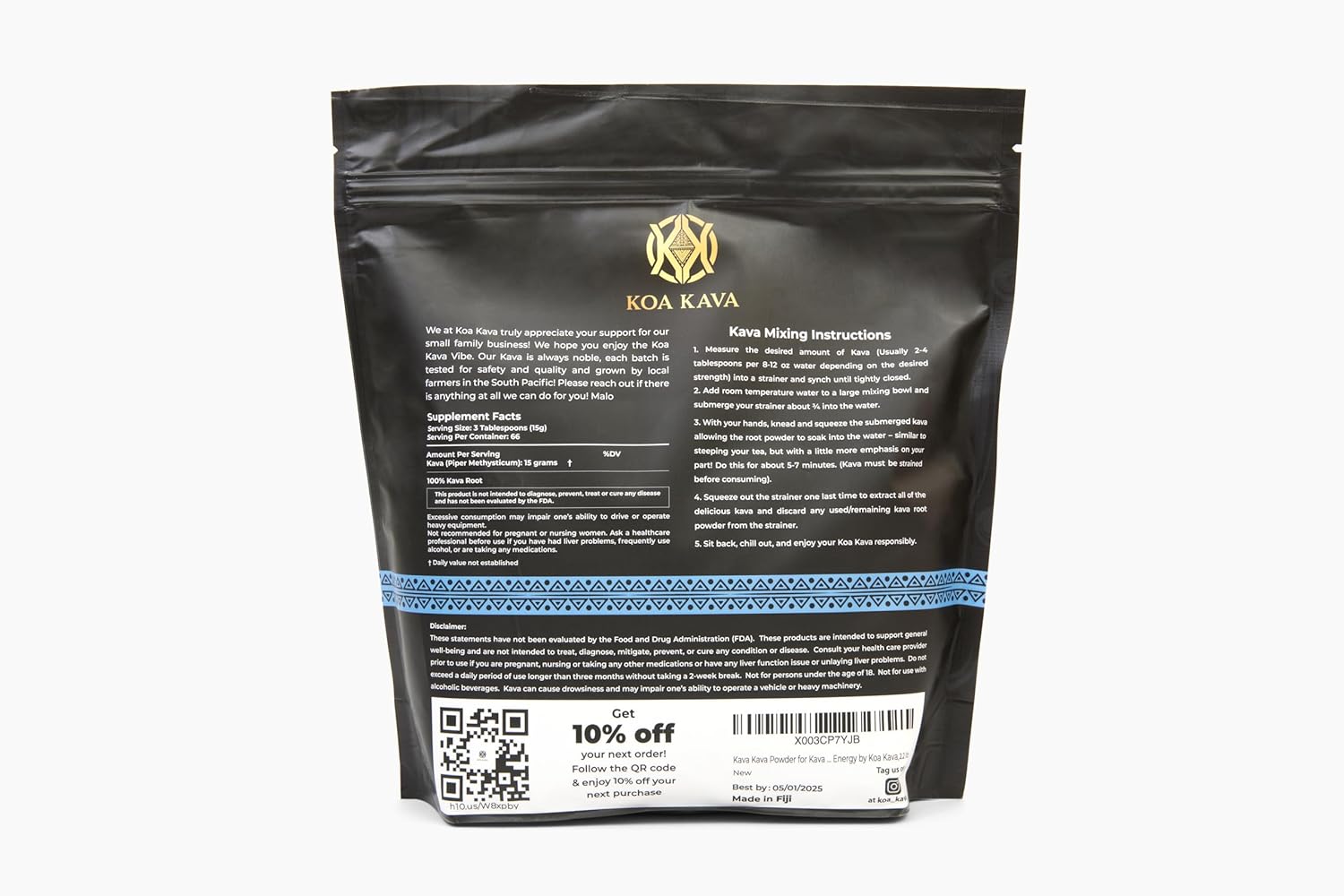Premium Noble Waka Kava Powder from Savusavu, Fiji - 1 LB, 16 Ounce Pack - Made from Lateral Kava Root in Koa Kava Fiji