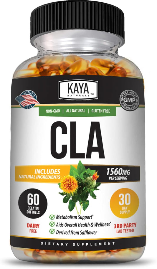Premium Non-GMO Conjugated Linoleic Acid (CLA) Capsules - Gluten-Free - 60 Capsules by Kaya Naturals