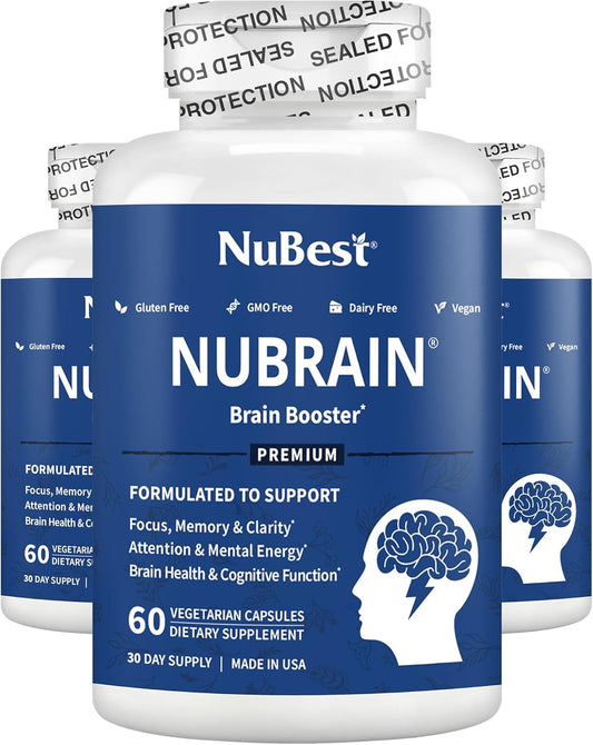 Premium Nootropic Brain Supplement for Memory, Focus & Clarity Support - NuBest NuBrain Booster - 3 Pack