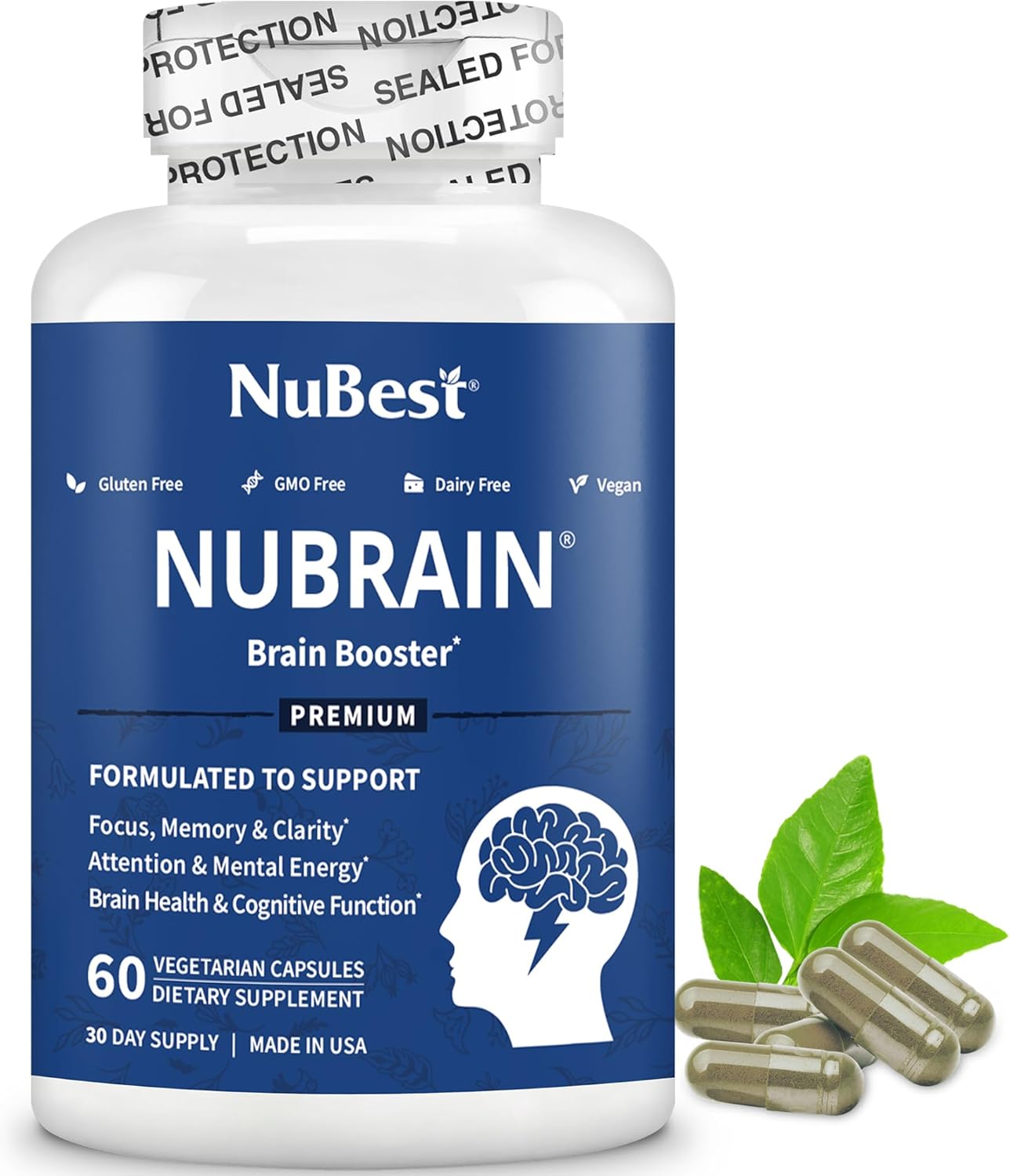 Premium Nootropic Brain Supplement for Memory, Focus & Clarity Support - NuBest NuBrain Booster - 3 Pack