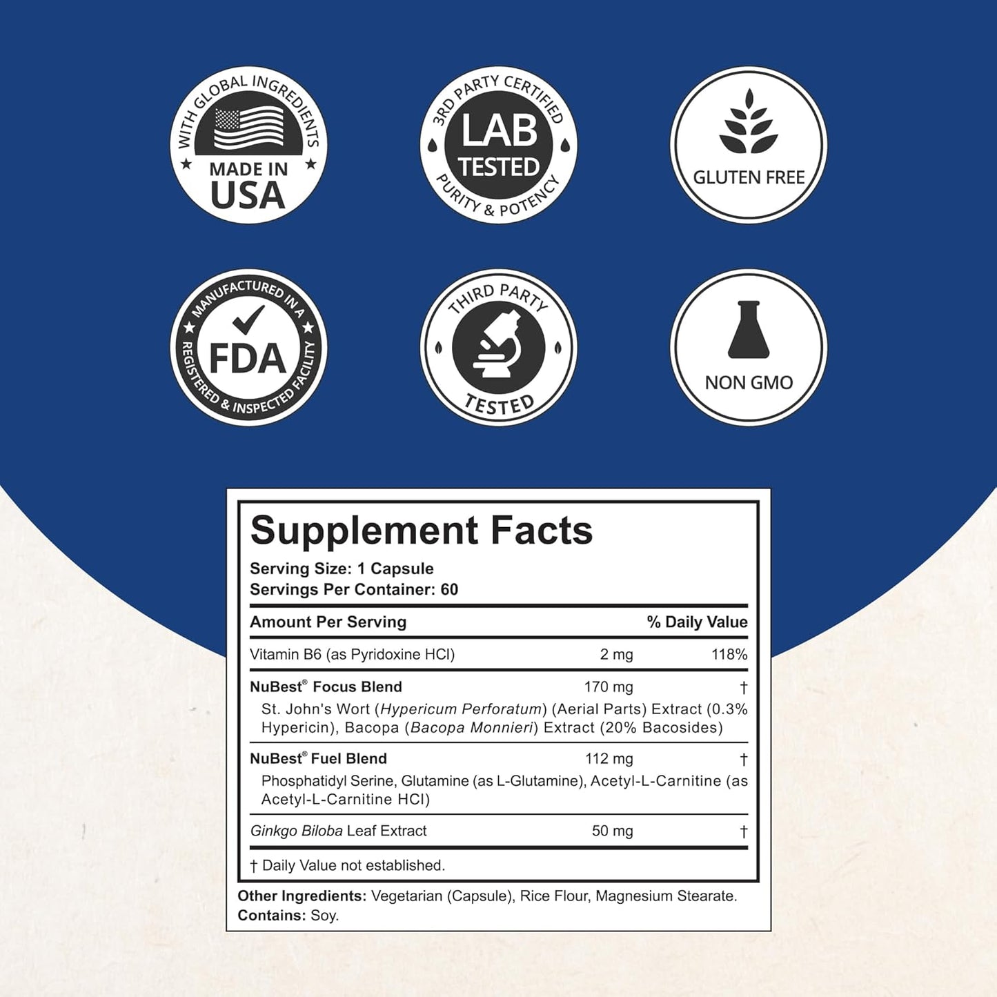 Premium Nootropic Brain Supplement for Memory, Focus & Clarity Support - NuBest NuBrain Booster - 3 Pack