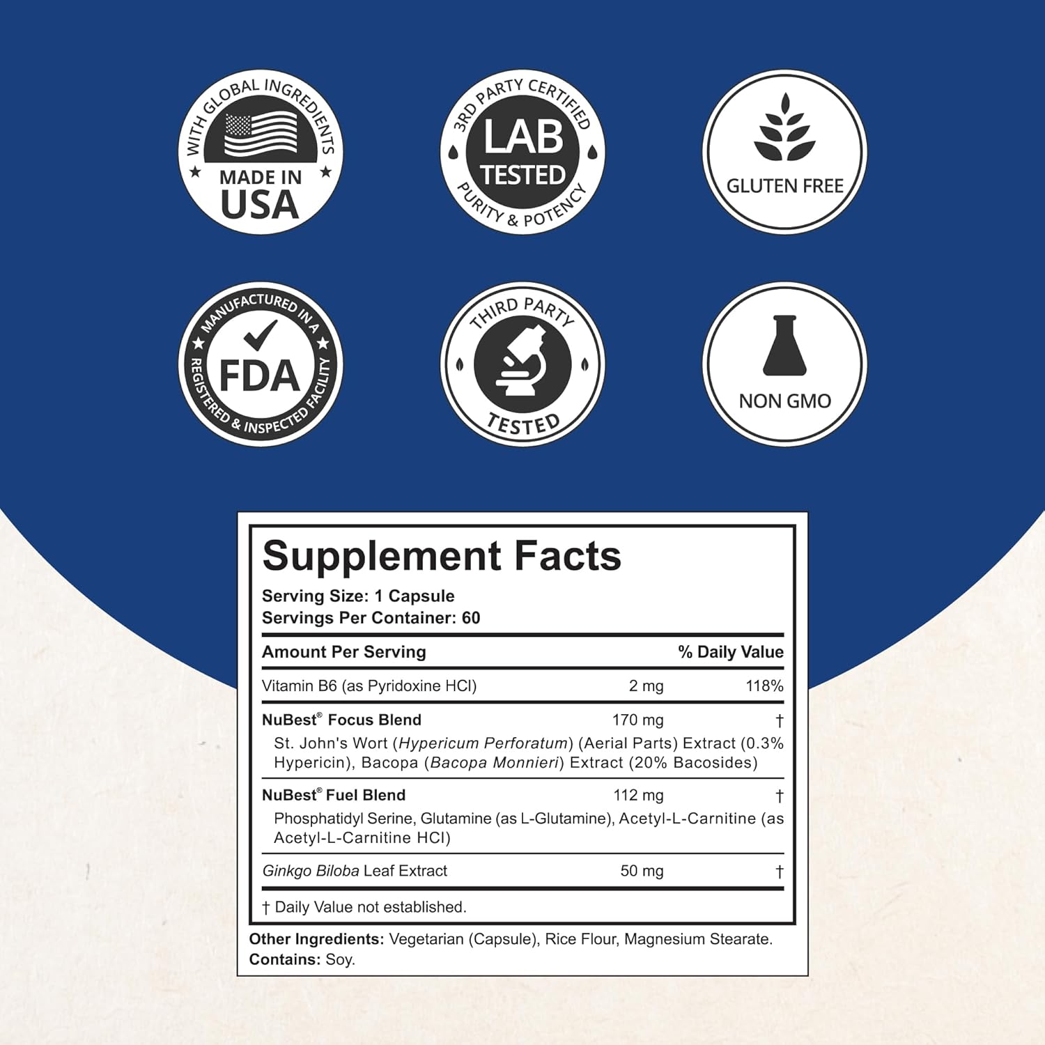 Premium Nootropic Brain Supplement for Memory, Focus & Clarity Support - NuBest NuBrain Booster - 3 Pack