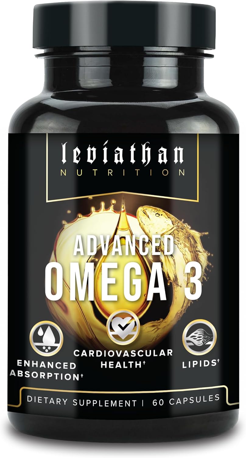 Premium Norwegian Leviathan Fish Oil Omega 3 Capsules for Heart, Brain & Immune Support - Triple Strength Free Form EPA & DHA - Superior Absorption Fish Oil Supplements