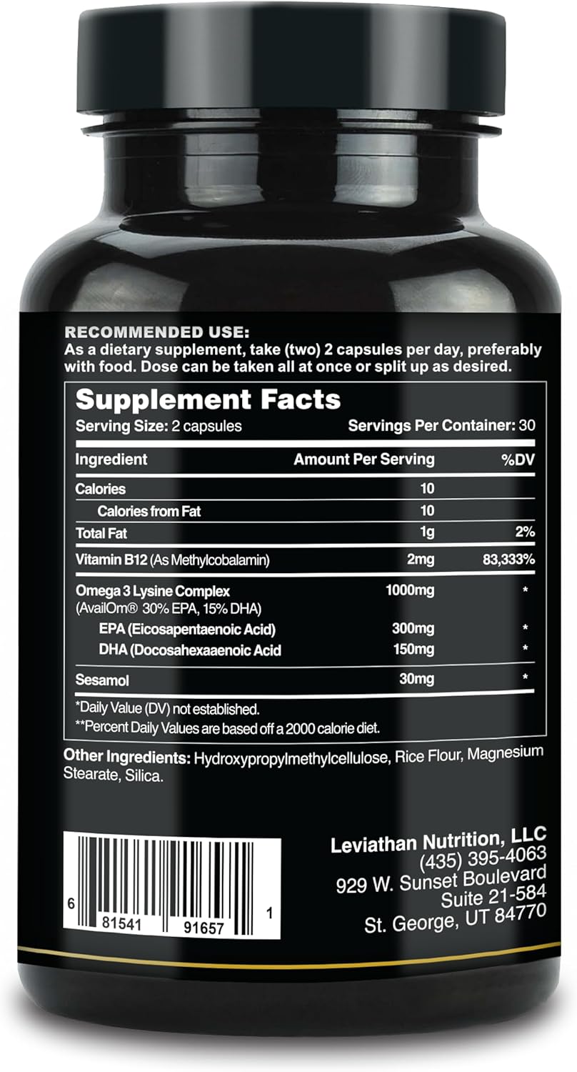 Premium Norwegian Leviathan Fish Oil Omega 3 Capsules for Heart, Brain & Immune Support - Triple Strength Free Form EPA & DHA - Superior Absorption Fish Oil Supplements