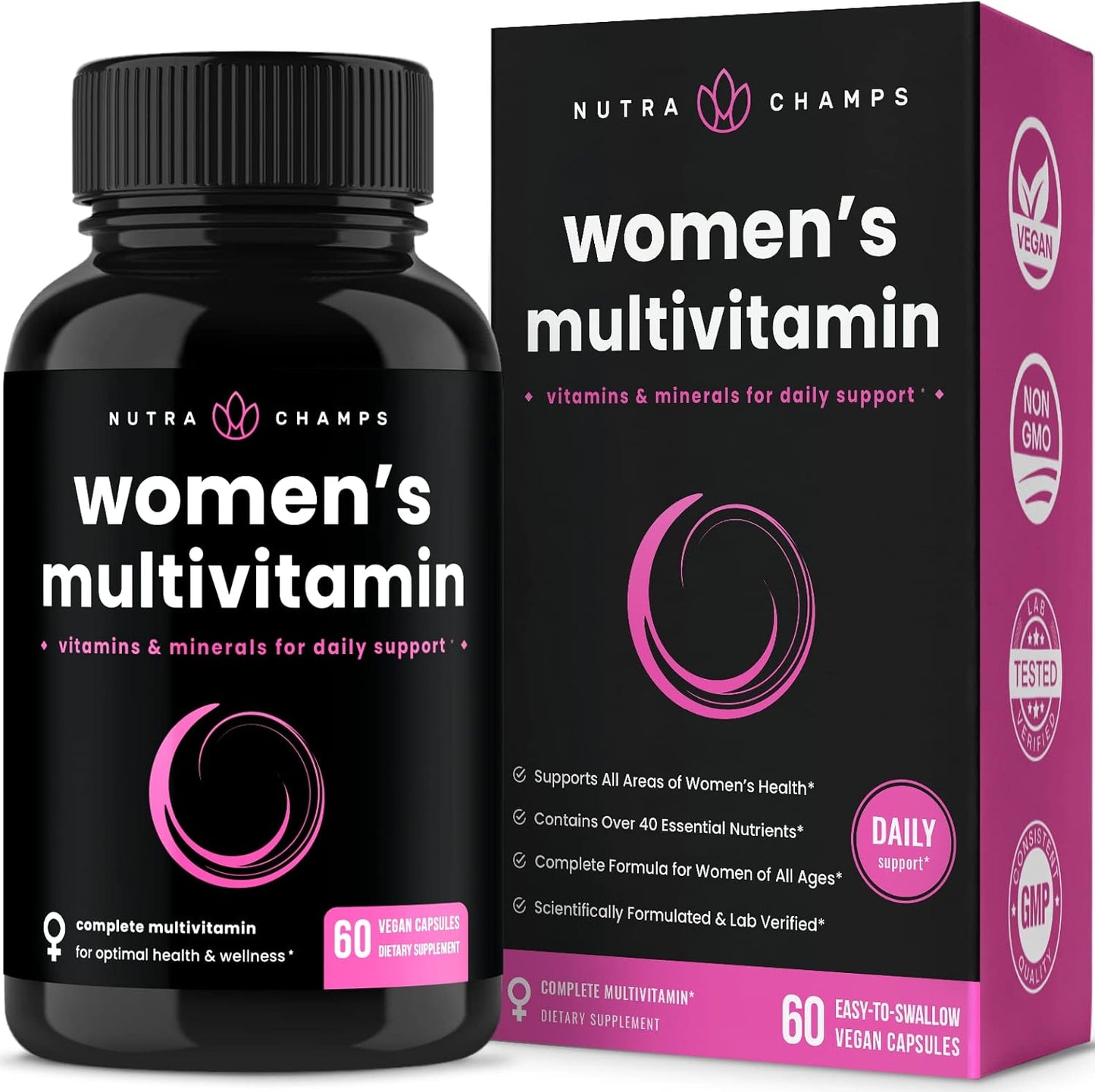 Premium NutraChamps Women's Vegan Multivitamin with Biotin, Essential Vitamins, Minerals - Daily Supplement for Women's Health
