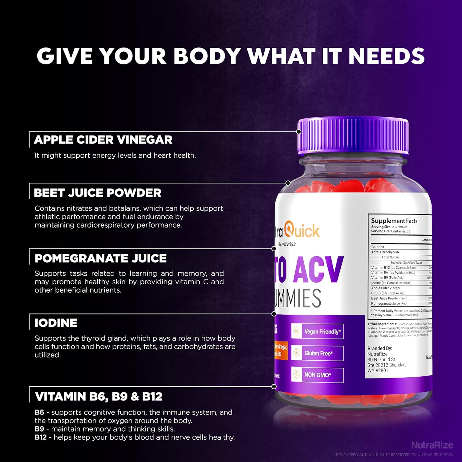 Premium NutraRize Ultra Quick Keto Apple Cider Vinegar Gummies - 1000MG Formula - Official Reviews - 60 Gummies