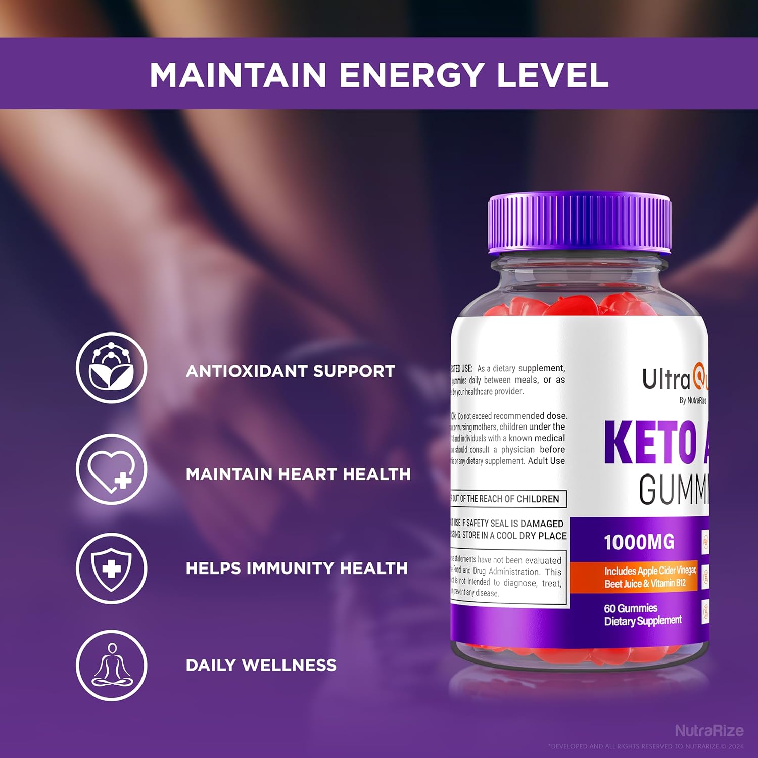 Premium NutraRize Ultra Quick Keto Apple Cider Vinegar Gummies - 1000MG Formula - Official Reviews - 60 Gummies