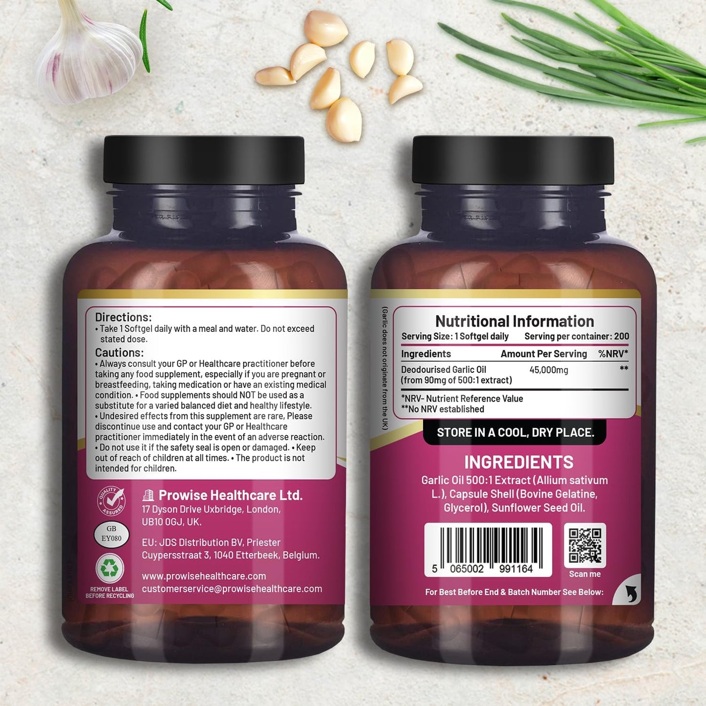 Premium Odourless Garlic Capsules | 45,000mg | 200 softgels | High Strength Cold Pressed Garlic Oil Extract