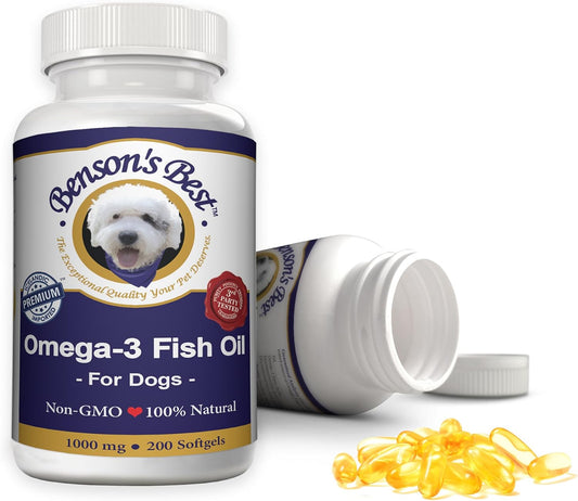 Premium Omega 3 Fish Oil for Dogs - 43% More Fatty Acids Than Salmon Oil - 200 Softgels 1000 mg - Non-GMO Natural Pet Food Supplement