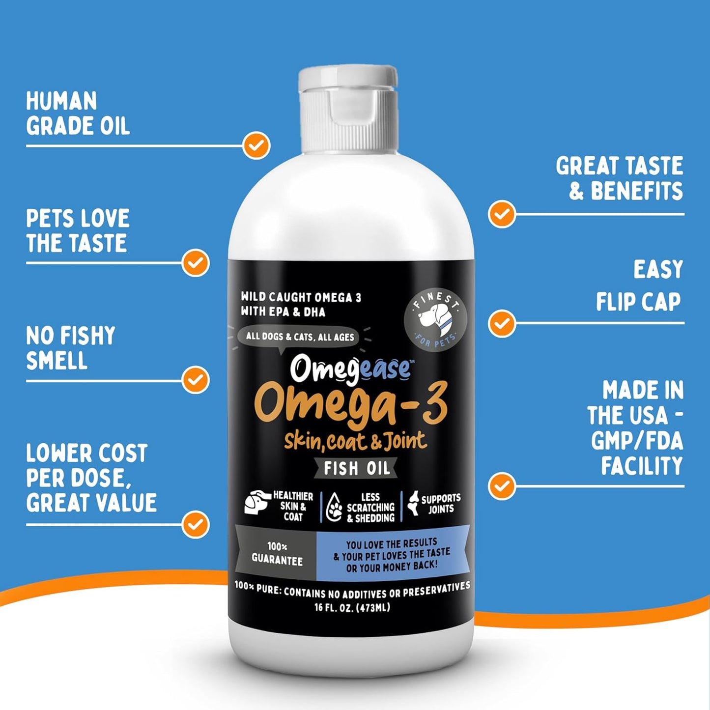 Premium Omega 3 Fish Oil for Dogs & Cats - Skin, Coat, Joints & Immune Health - 32 oz