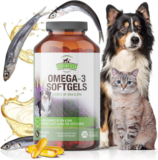 Premium Omega 3 Fish Oil Softgel Pills for Dogs - Joint Support, Allergy Relief, Healthy Coat & Skin - 1000mg EPA DHA - USA Made