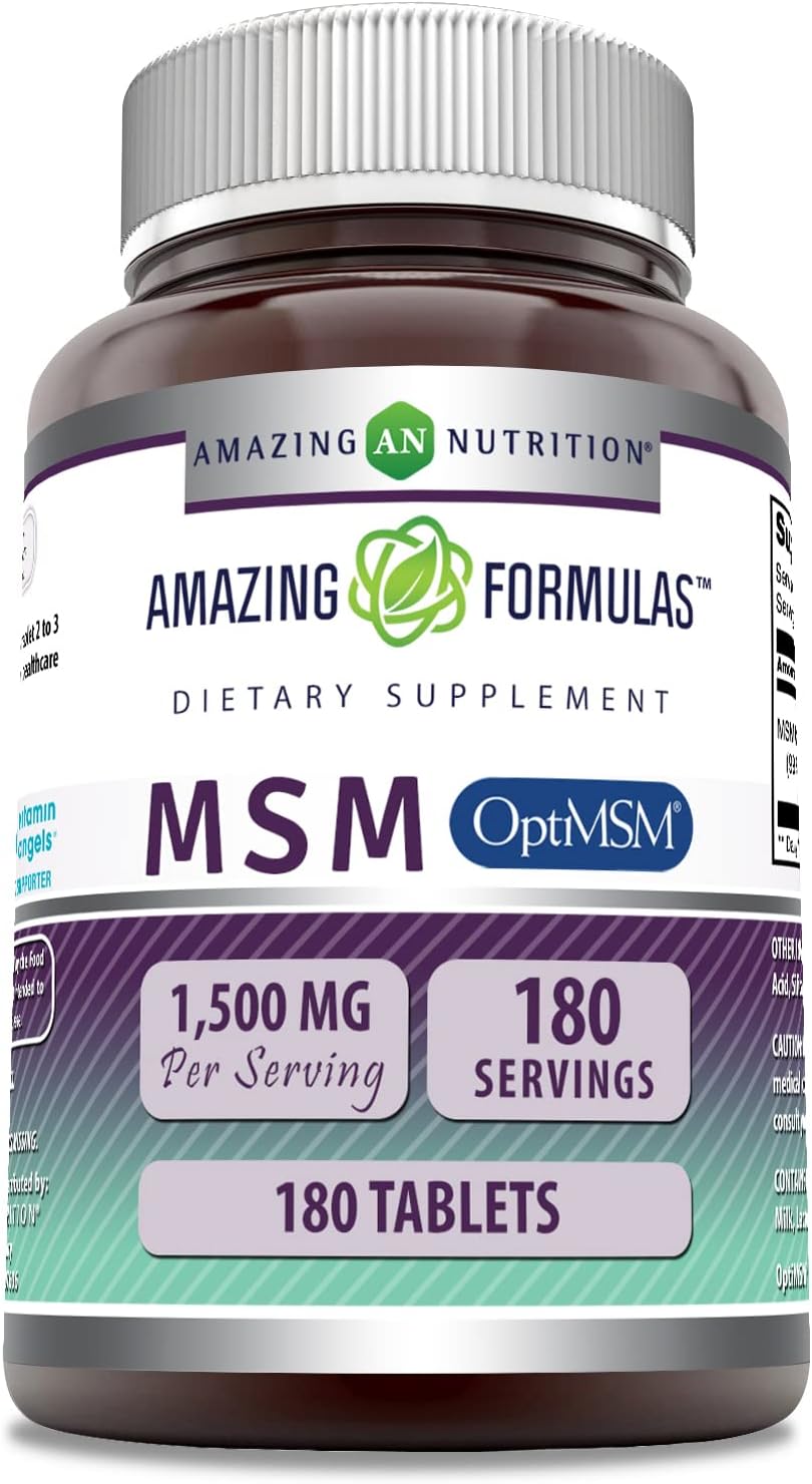 Premium OptiMSM 1500mg Tablets Supplement - Non-GMO & Gluten Free - Made in USA (180 Count) by Amazing Nutrition