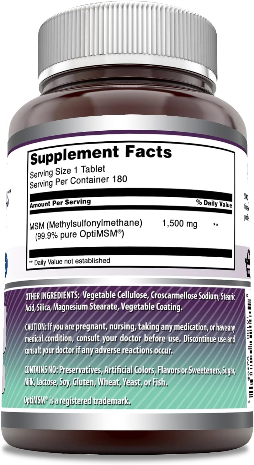 Premium OptiMSM 1500mg Tablets Supplement - Non-GMO & Gluten Free - Made in USA (180 Count) by Amazing Nutrition