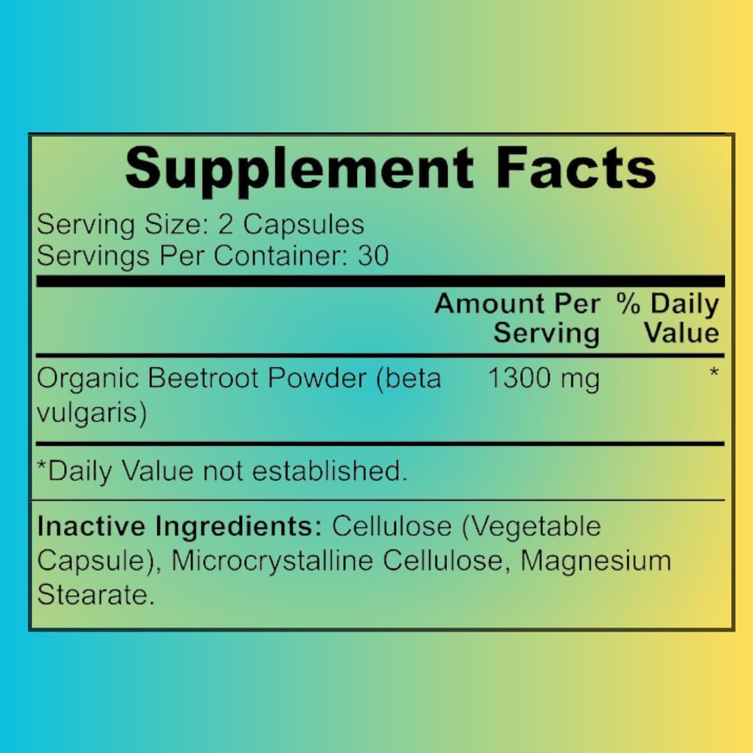 Premium Organic Beetroot Powder Capsules - 1300mg per Serving, 60 Capsules - 100% Natural, Gluten-Free, Sugar-Free, Vegan Friendly - No Rice Powder, No Gelatin - Trustfinds