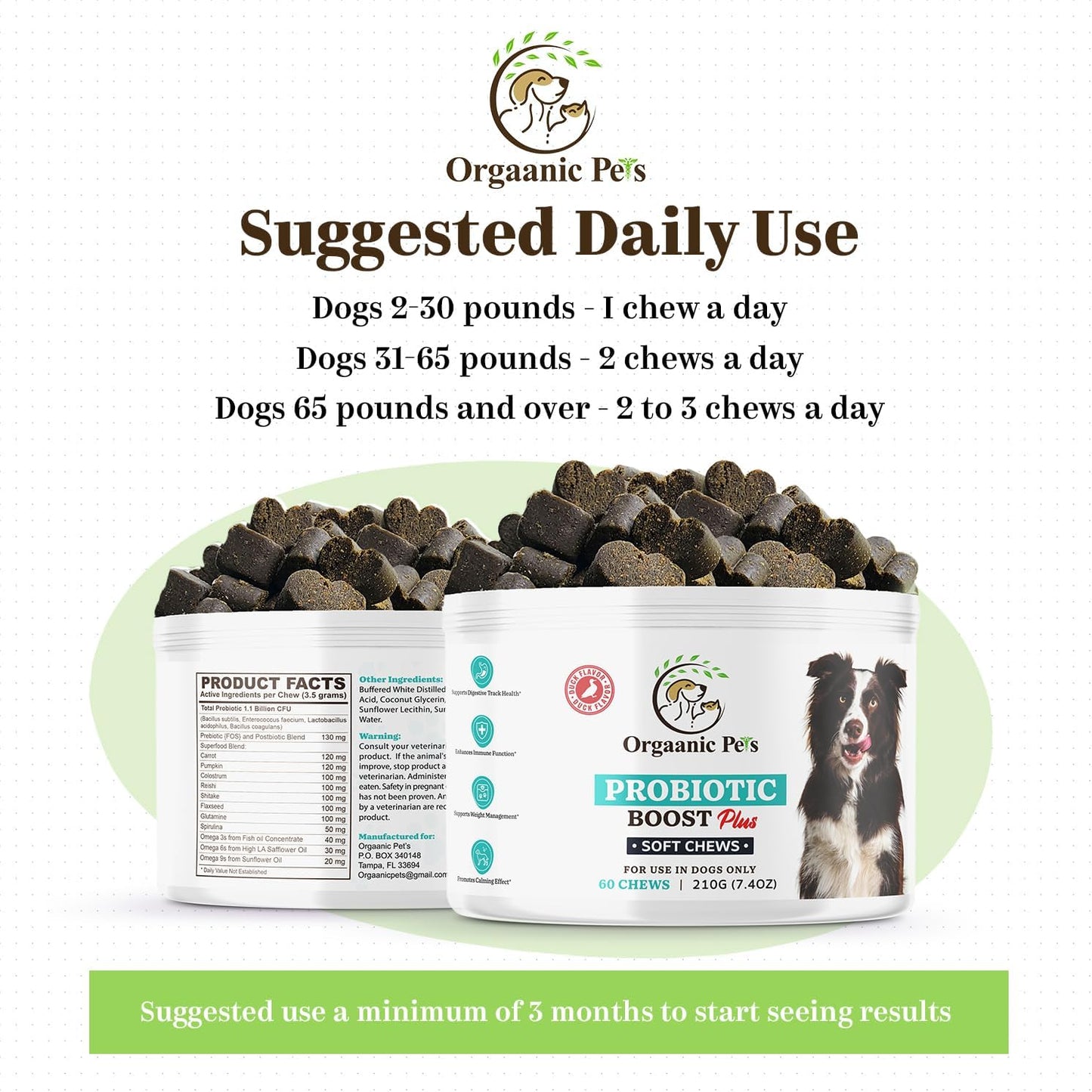 Premium Organic Dog Probiotic Chews - Enhance Gut Health, Alleviate Allergies - Probiotics, Postbiotics, Prebiotics, Colostrum, Glutamine, Mushrooms, Pumpkin, Quercetin, Superfood Blend