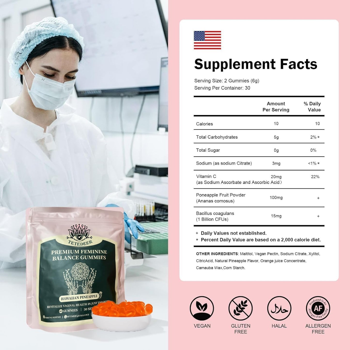 Premium Organic Feminine Balance Gummies for Women's Health - Boost Immune System, Hawaiian Pineapple Flavor, Vegan & Gluten-Free (2 Pack)