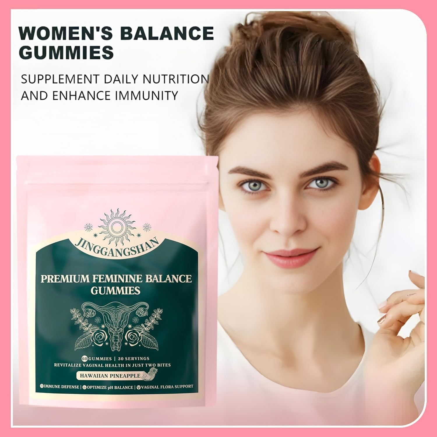 Premium Organic Feminine Balance Gummies for Women's Health - Boost Immune System, Hawaiian Pineapple Flavor, Vegan & Gluten-Free (2 Pack)